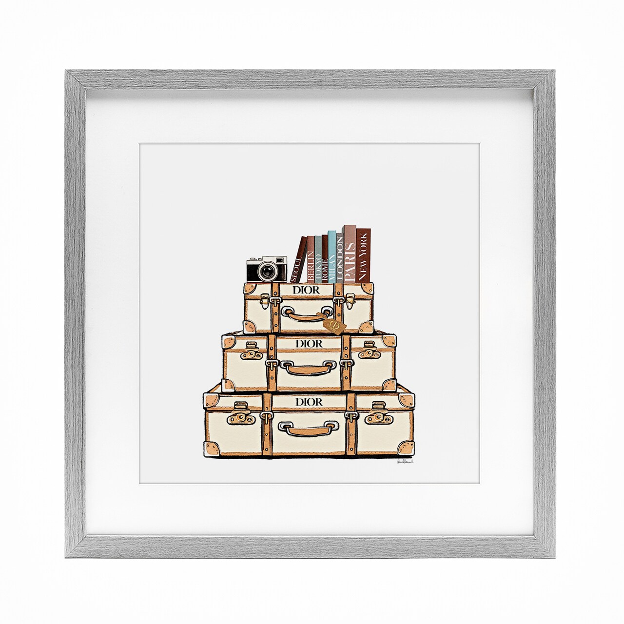 Stupell Industries Cream Luggage Stack Framed Print Under Glass, design by Amanda Greenwood